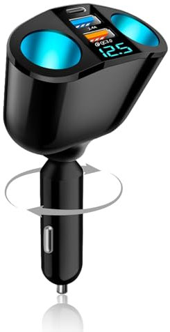 Auto Zigarettenanzünder Verteiler 120W, 12V Doppelsteckdose, 12V/24V Steckdose Verteiler, QC3.0/PD/2.4A Zigarettenanzünder Doppelstecker, Auto USB Adapter Zigarettenanzünder Geeignet für GPS Handys