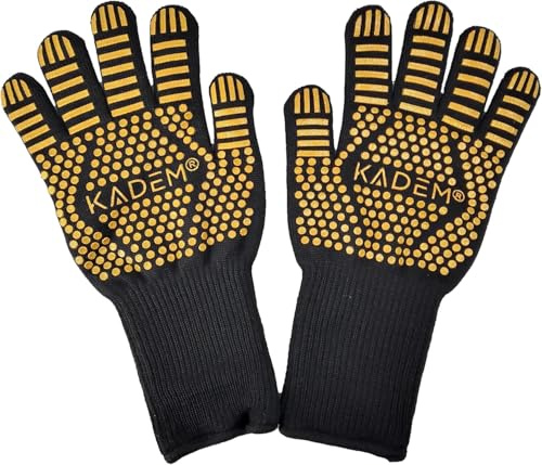 Unisex ugnshandskar grillhandskar värmebeständiga upp till 800 °C | brandsäkra halkfria | värmeskydd | klassiskt guld L/XL