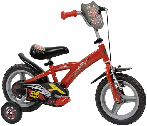 Toimsa Disney Cars Bicycle, Kids Bike, Learn to Ride, with Training Wheel Stabilisers and Mudguard, for children/youth age 3+ Years, Red and Black
