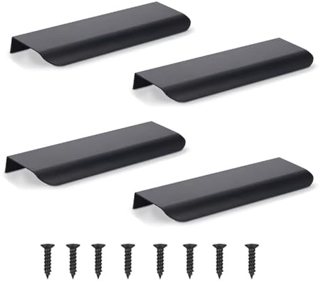 Tiradores ocultos para muebles, 4 unidades, de aluminio, para muebles, de cocina, color negro, 8 cm (borde redondeado)
