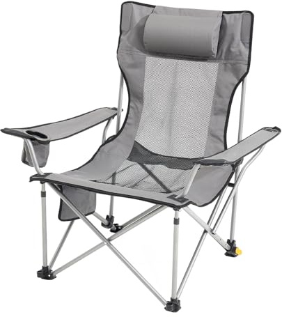 VEVOR Chaise de Camping Inclinable Portable, Capacité de Charge 150 kg, 4 Positions avec Repose-pieds, Porte-gobelet, Poche Latérale, Appui-tête, pour Maison, Camping, Pêche, Activités Plein Air, Gris