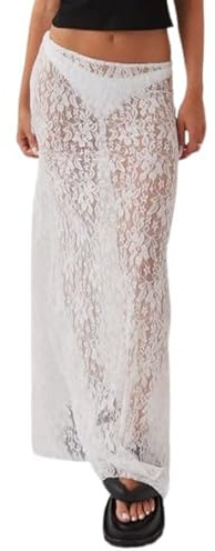 ensswliz Women Lace Long Skirt High Waist See Through Midi Skirts Summer Elegant Beach Party Slim Fit Maxi Skirts