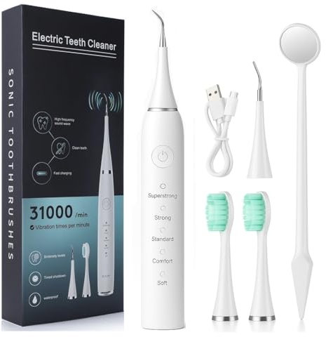 Kit Pulizia Denti e Spazzolino Elettrico - Rimuovi Tartaro con 2 Testine Spazzolini Elettrici + 1 Testina Rimuovi Tartaro - Igiene Dentale per Casa - Ricaricabile e Portatile