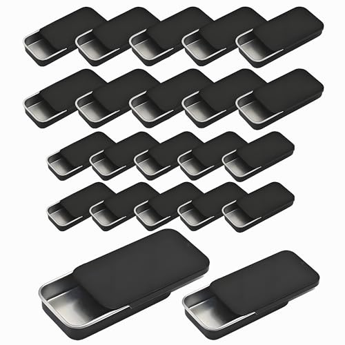Forever bene 20 Pack Small Metal Slide Top Tin Boxes, Push Pull Metal Box,Black Empty Containers for Mints, Lip Balm, Matches & EDC Survival Gear