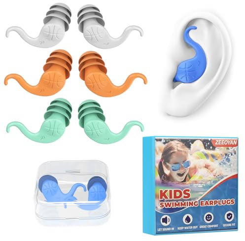 ZEEOYAN Schwimm Ohrstöpsel für Kinder(4-12 Jahre), 4 Paar Wasserdichte Wiederverwendbare Weich Silikon Ohrstöpsel Ohrschutz zum Schwimmen, Surfen, Schnorcheln und anderen Wassersportarten