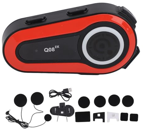 MechKit Casque Moto Bluetooth, Intercom Moto 1000 m IPX6 Étanche Haut Parleur Casque Bluetooth 5.0 Son Cristallin Clair Longue Durée de Vie de la Batterie (Rouge)