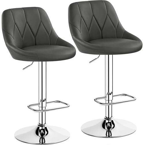 Yaheetech Set 2 Sgabelli Bar Alti Altezza Regolabile Cucina Design Moderni con Schienale Girevole Imbottiti in Finta Pelle Poggiapiedi Metallo Grigio Scuro