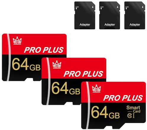 Lot de 3 Cartes mémoire 64 Go avec Adaptateur, Carte mémoire Haute Vitesse, UHS-I C10 A1, Carte mémoire TF pour Tablette/téléphone Portable/Appareil Photo/Voiture Audio/Console de Jeu (TF295 64 Go