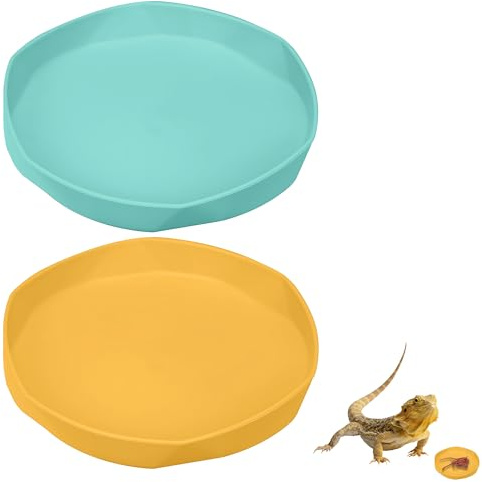 2 Pcs Macaron Color Reptile Feeding Bowls, Durable Gecko Food and Water Bowl, Suitable Reptile Accessories for Tortoise, Bearded Dragon, Hedgehog, Water and Food Feeding Dishes for Small Pets