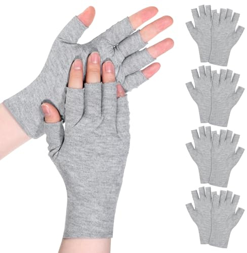 Guanti in cotone senza dita, 5 paia di guanti idratanti per mani secche, 5 punte delle dita aperte, morbidi guanti per eczema da donna, per trattamento della pelle, spa per mani, idratazione notturna