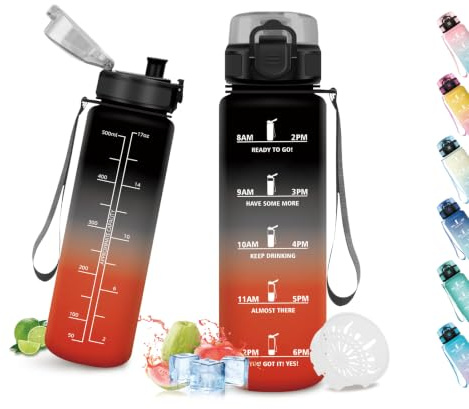 Grsta 500 ml drickflaska, läckagefri, vattenflaska för skola, semester | Vattenflaska, motiverande vattenflaska med motiverande slogan, med säkerhetslås, nyckelbandsdesign, för arbete