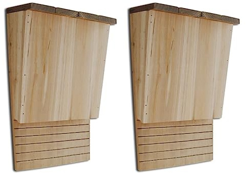 Lot de 2 boîtes à chauve-souris en bois pour le jardin, aide à l'atterrissage, protection contre les intempéries pour chauve-souris, 22 x 12 x 34 cm