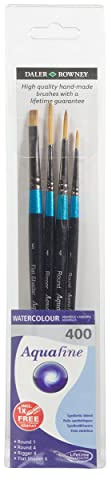 Daler Rowney-Aquafine set 4 pennelli assortiti manico corto,ideali per acquerello