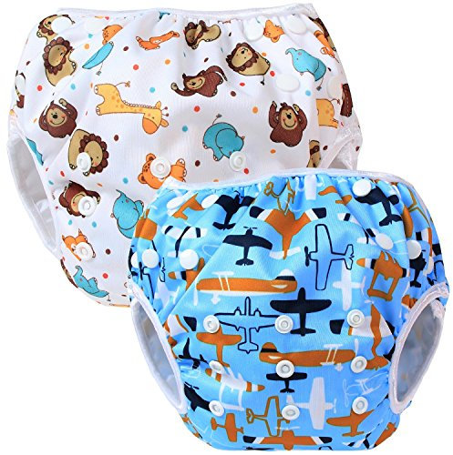 Teamoy 2pcs Baby Nappy riutilizzabile pannolino da nuoto, Aircraft+ Fat Smile