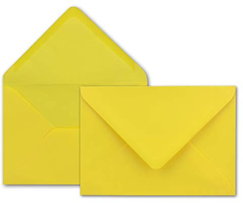 25x Brief-Umschläge in Gelb - 80 g/m² - Kuverts in DIN B6 Format 12,5 x 17,6 cm - Nassklebung ohne Fenster