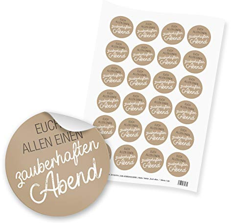 itenga 24x Sticker Aufkleber Euch allen einen zauberhaften Abend (Motiv 129) braun weiß - Dinner Gäste Beisammensein Essen Trinken Feier