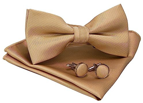 JEMYGINS Noeud Papillon Homme Or2 en Soie Réglable Multicolores et Boutons de Manchette et Carré de poche Ensemble Compris boîte