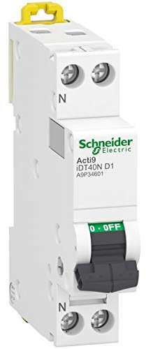 Schneider Electric - Acti9 iDT40N - disjoncteur modulaire - 1P+N D 1A 6000A/10kA - A9P34601