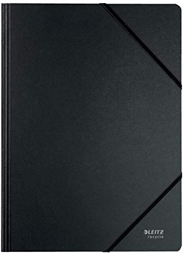 Leitz A4 Eckspannermappe mit elastischem Gummiband-Verschluss, 250 Blatt, 100% recyclebar, Umweltfreundlich, Recycle-Serie, Schwarz, 39080095