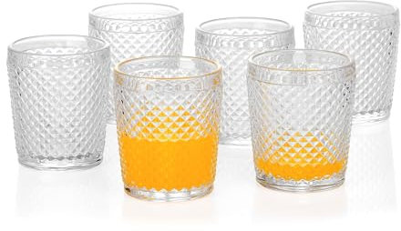 G Chroma Collection Tumbler Glasses set of 6, 9.5 oz Clear Premiun Drink-ware for Soda Juice Coke Beer Water Beverage Iced-tea, Double Old-fashioned Glass Perfect for Dinner Parties Bars Restaurants