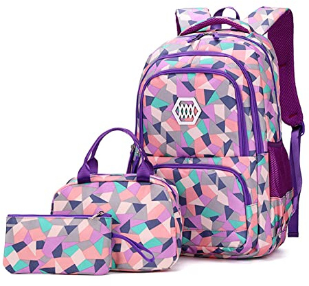 IvyH Mochila Escolar para Niñas, Mochila Sets de útiles Escolares Mochilas Juveniles Escolares con Bolsa de Almuerzo Bolsa de Bolígrafo para Niños