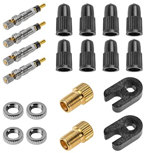 Fahrrad Prestaventil Ersatz Set, 20 Pack, für Sclaverand Ventil, Kit mit Fahrradventil, Ventilkappe, DV-SV auf AV Ventil Adapter, Presta Reparatur Einsatz, Zweirad Ersatzventil, SV Einsatzventil Bike