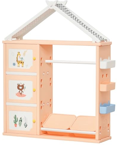HOMCOM Armadio Cameretta con Contenitori e Appendiabiti, Arancione