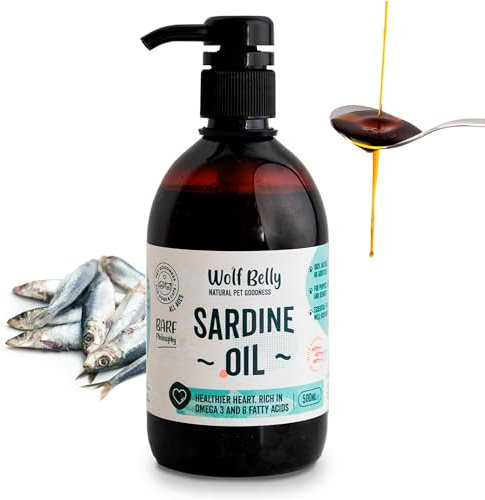 Wolf Belly - Sardinenöl für Hunde und Katzen 100% Natürlich (500 ml) Omega 3 und 6, EPA und DHA | Gesunde Haut und Glänzendes Fell | Starke Gelenke | Gesundes Immunsystem - Made in Europe