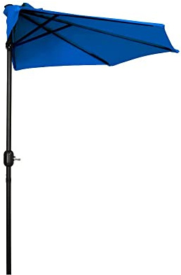 9' Ft Balcony Beach Market Round Half Umbrella Outdoor Patio, Smooth Crank Lift Method | All Season Durable Sturdy Aluminum Pole, UV Water Rust Stain Resistant, Air Vent, Pretty Royal Navy Blue Color