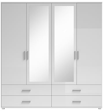 AVANTI TRENDSTORE Torreglia - Armadio a 4 ante a battente, di cui 2 anta in legno e 2 ante con specchio e 4 cassetti, legno laminato nel colore bianco opaco. Dimensioni: LAP 180x190x51 cm