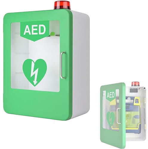 AED defibrillator Väggskåp, AED defibrillator förvaringsskåp med nyckel och larm, hjärtdefibrilleringslarmbox, defibrillatorbox för hem, skolor, klubbar och grupper