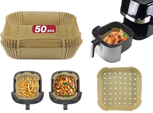BEPER C103ACC003 Carta forno per friggitrice ad aria, Set da 50 pz, 20x20 cm, Carta da forno quadrata, Antiaderente e Biodegradabile
