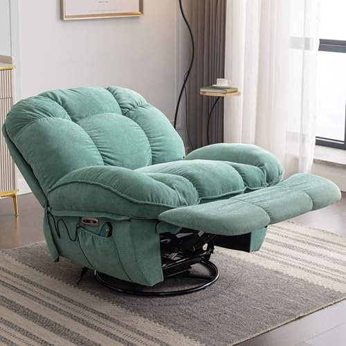 ALEAVIC Fernsehsessel Massagesessel Elektrisch Relaxsessel, Heizung Vibration Massage Sessel, 1 Seitentaschen,TYP C & USB-Anschlüsse Liegen TV Sessel Wohnzimmer (Grün)