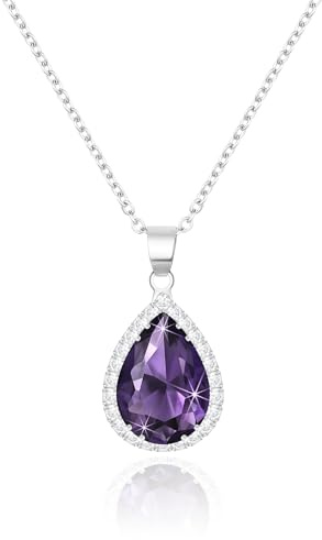 Linawe Amethyst Kette Halskette Silberkette Damen, Anhänger Halsketten Lila Diamant Geburtsstein Kristall Kettenanhänger Silber, Fossil Charm Kette Schmucksets Jewelry
