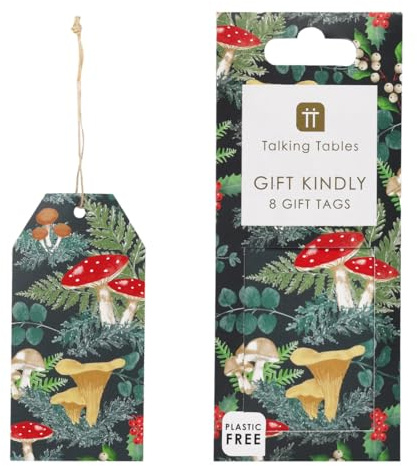 Talking Tables 8 x Gift Tags for Christmas and Birthday Kraft, 10cm x 5cm, Midnight Forest, Green and Red Labels with String for Presents, DIY Crafts, Paper Thank You Tags