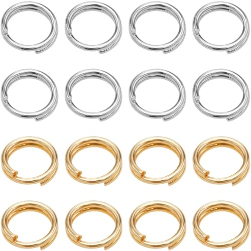 SUNNYCLUE 1 boîte de 200 Anneaux Fendus à Double Boucle 304 Anneaux de Jonction en Acier Inoxydable Boucles Rondes en Métal Argenté et Doré Petits Connecteurs Porte Clés pour la Fabrication de Bijoux