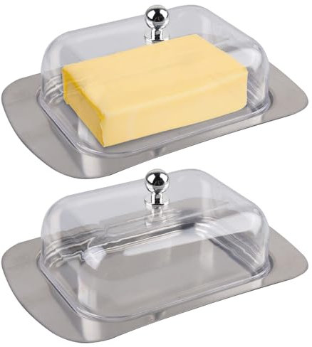 WANDGU 2 Pièces Boîte à Beurre en Acier Inoxydable: Récipient à Beurre avec Couvercle et Poignée pour 250 g de Beurre, Boite a Fromage pour Frigo pour Fromages, Gâteaux, Desserts, Petits Fruits