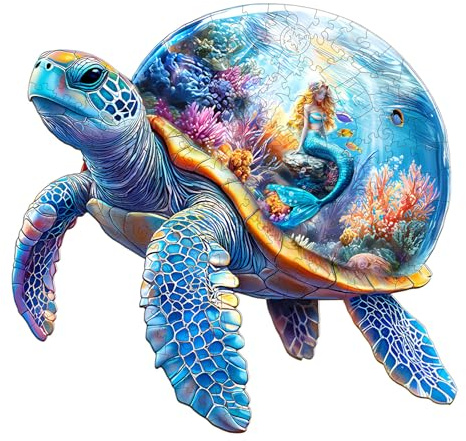 KaayeeWood Puzzle en Bois pour Adultes-250 PCS Tortue Lumineuse Unique en Forme De Puzzle en Bois,Cadeaux D’Anniversaire pour Les Vacances,Décoration Intérieure (Tortue et sirène, L)