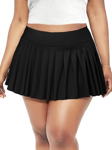 Women's Plus Size Sexy Y2K High Waist Micro Mini Pleated Skirt with Shorts for Valentine's Day, Tennis, Clubs and Raves Black