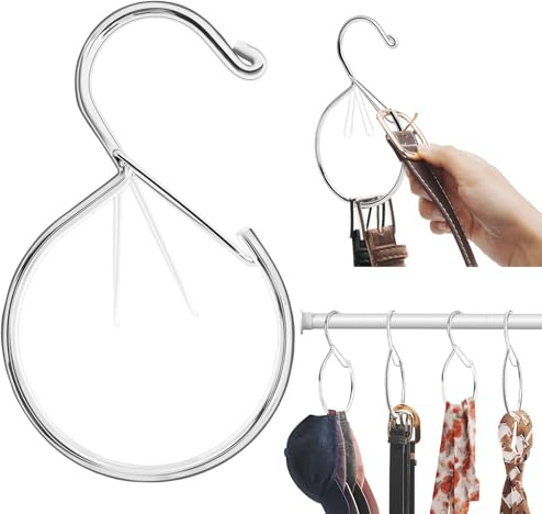 Supforce Lot de 6 cintres de ceinture, cintres et organisateur de ceinture, cintres étanches pour placard, cravates, écharpes, sacs et accessoires, garde le placard propre et organisé, argenté
