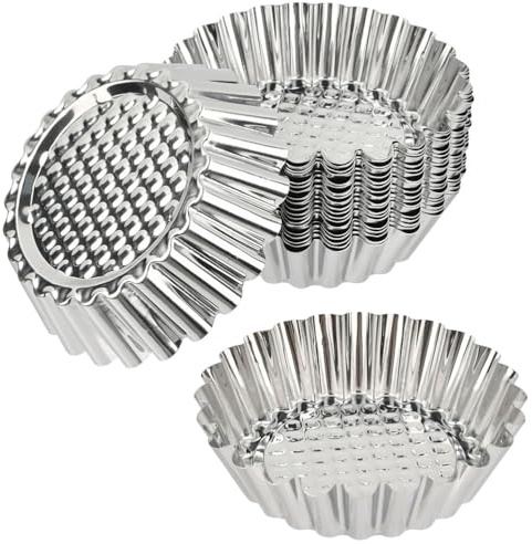 OTYMIOW Moldes Tartaletas Pequeñas Revestimiento Antiadherente 20PCS Moldes para Hornear Tartas, Moldes para Quiche, Moldes para Pasteles Redondos, Moldes para Tartaletas de Acero Inoxidable