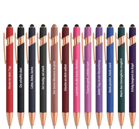 kander Kugelschreiber Hochwertig, 12 Stück Druckkugelschreibe 2 in 1 Ergonomische Kugelschreiber mit Touchpen, 12 Farben Kugelschreibers Schreibstift Büro, Home Office, Schule(Schwarze Tinte)