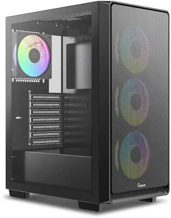 Gamma C60 BK ARGB Mid-Tower ATX Gaming PC-fodral, 4 förinstallerade ARGB-fläktar, sidopanoramauty, helt ventilerat luftflöde, magnetiska dammfilter, stöd max 360 mm AIO/330 mm GPU, för ATX/MATX/ITX