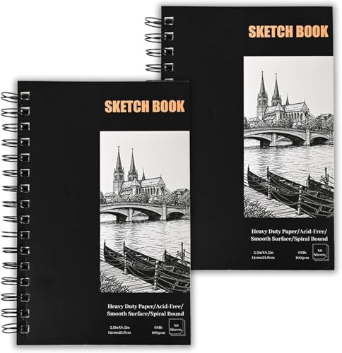 Zylota 2 Pack A5 Sketch Books,Spiral Bound Sketchbook Hardcover with 160 Sheets of 68lb/100gsm Mini Drawing Pad Paper, Small Sketch Pads for Drawing for Adults & Kids