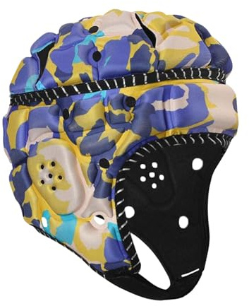 QSTDGVPW Casco de Rugby, Gorra Deportiva, Ajustable, Amortiguador, Casco de Fútbol Americano para Niños Y Niñas, Lanzadores, Porteros de, Azul Amarillo