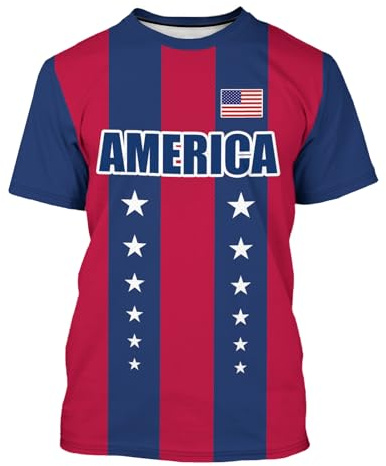 REVENEVER America Soccer Jersey for Men American Flag Short Sleeve Training Shirt Breathable Sport Casual T Shirt for Soccer Fans