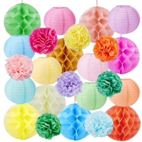 NBEADS 24 pz di Fiori di Carta di Colore Misto, Pompon di Carta Velina Lanterna Rotonda per Feste Ghirlanda A Sfera per Eventi Interni Ed Esterni Forniture per Appendere Pareti e Soffitti