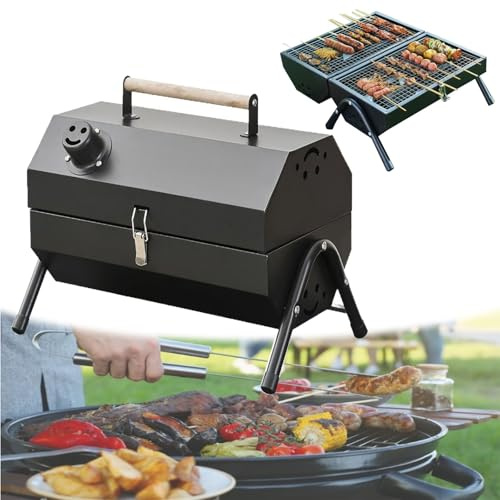 Barbecue à charbon de bois portable pliable, barbecue de table au charbon de bois extérieur et intérieur, petit barbecue à charbon de bois durable for terrasse, balcon, pique-nique(Black)