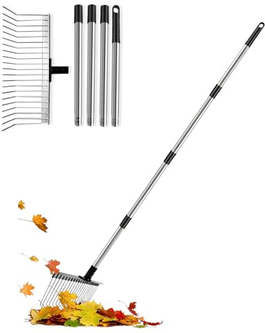 Rastrello da giardino, rastrello regolabile con manico, 160 cm, scopa a ventaglio, rastrello per foglie, rastrello da giardino, rastrello per prato, per pulire piante, prato e cortile
