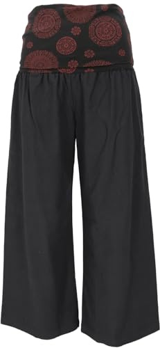 GURU SHOP Weite Marlenehose, Wellnesshose, Yogahose, Boho Hose mit Breitem Bund - Schwarz, Damen, Size:S